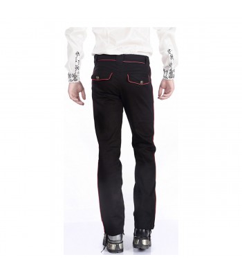 Men Black Pentagramme Red Pant Gothic Military Officer Pants Trousers 